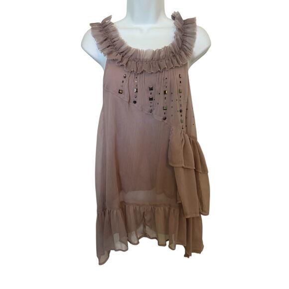 Vintage TRAMP Mauve Chiffon w/Ruffles & Stones Y2K Mini   M - Picture 1 of 7